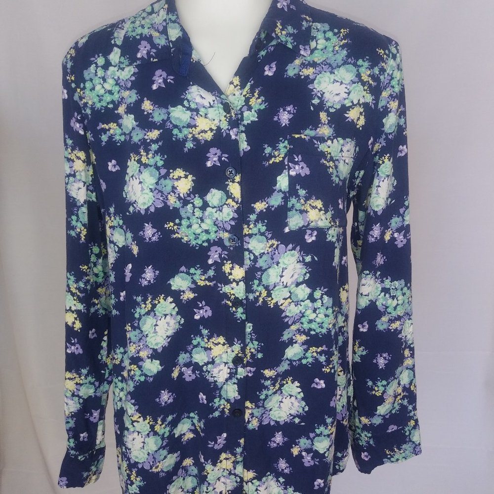 White Stay Floral  M Long Sleeve Multicolor Button